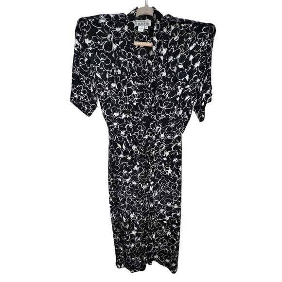 Vintage Jackie Bernard For Eklektic Black & White Floral Dress Size 4‎ Eighties - Picture 1 of 11